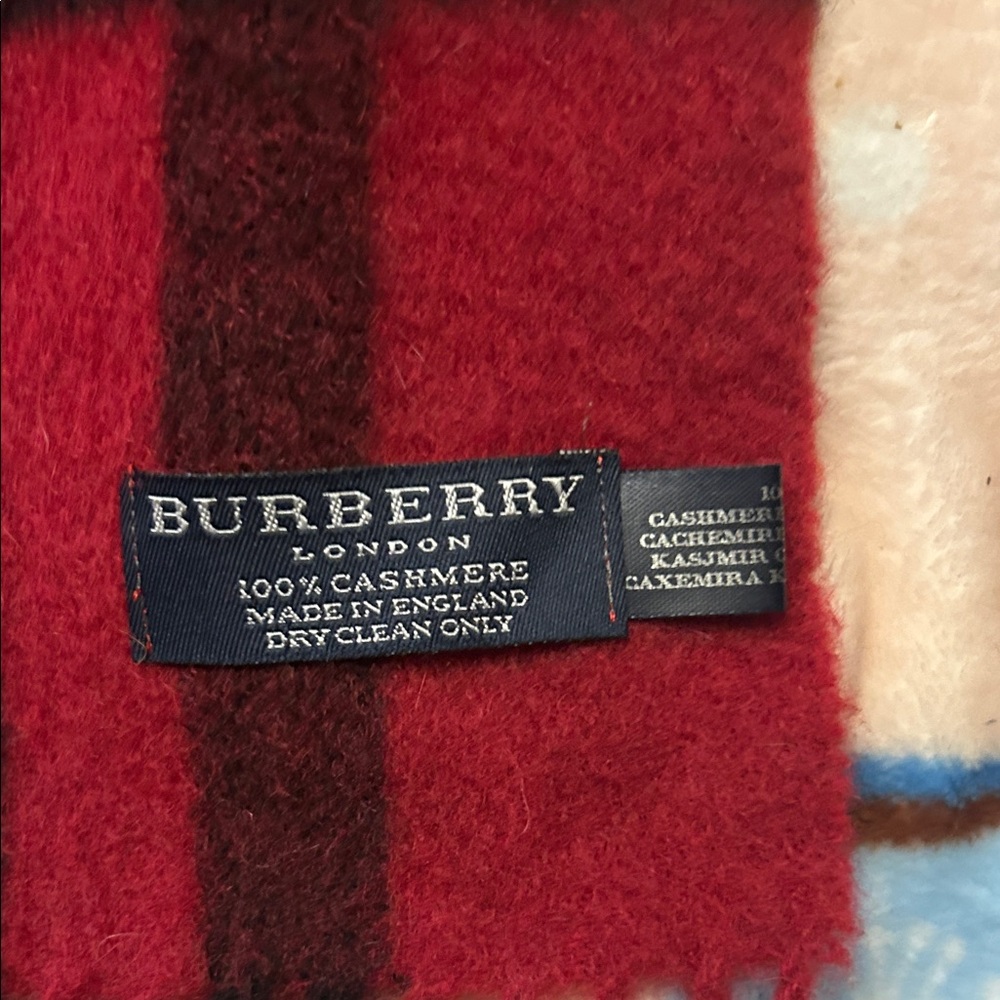 Burberry Red and Brown Cashmere Scarf